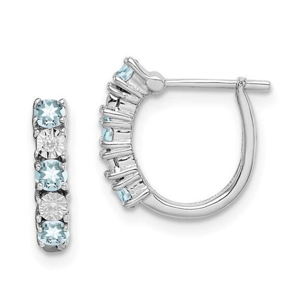 Sterling Silver Rhodium-plated Aquamarine and Diamond Earrings - Picture 3 of 4